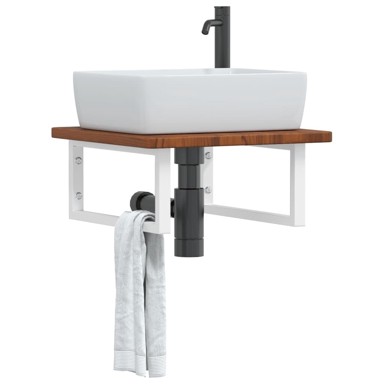 Zidna polica za lavabo 50 x 50 x 2,5 cm, čelik i hrastovina, tamnosmeđa i bijela