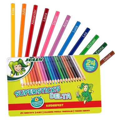 Trokutaste bojice 24 boje u metalnoj kutiji