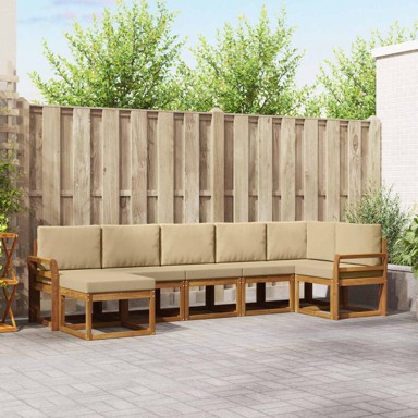 Set vanjskih sofa, 7 kom, s jastucima, prirodna i bež