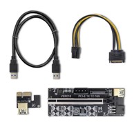 QOLTEC PCI-E Riser 1x - 16x, USB 3.0, ver. 018, SATA / PCI-E 6-pin