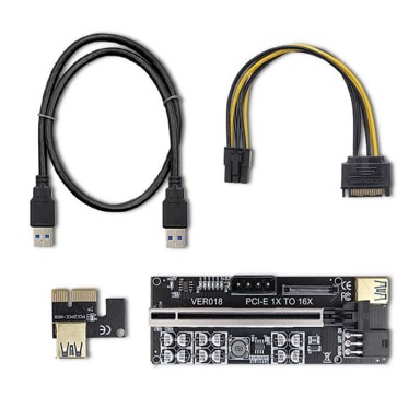 QOLTEC PCI-E Riser 1x - 16x, USB 3.0, ver. 018, SATA / PCI-E 6-pin