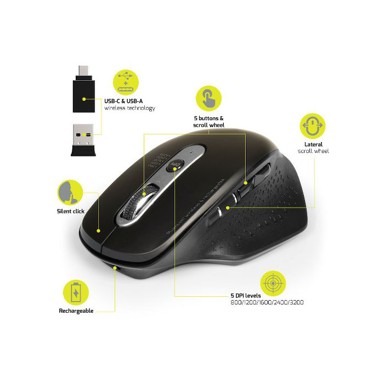 PORT DESIGNS Miš Office EXE, punjivi WL+BT, USB-A/C, crni (900716)
