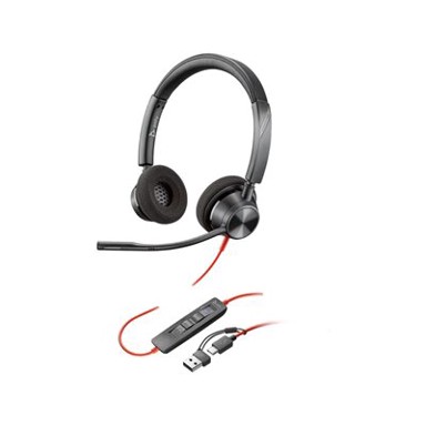 POLY Slušalice Blackwire 3320, USB-C, USB-A adapter, crne