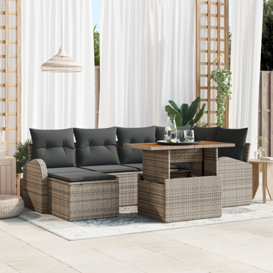 7 komadni set vrtnih sofa s jastuči, poly rattan, sivi