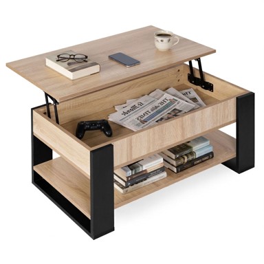 MODERNHOME Stolić za kavu, podizna i proširiva ploča, 90 cm, spremnik za pohranu, polica, hrast sonoma