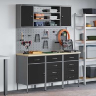 Set radne klupe od 7 dijelova, čelik, crni