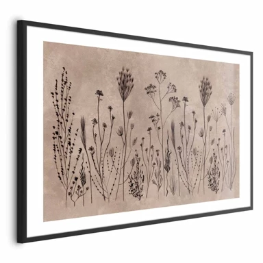 Plakat Poljsko cvijeće, crne biljke na pozadini vapnenog premaza, 30x21 cm