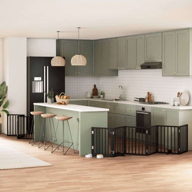 Vrata za pse s vratašcima 9 panela sklopiva 450 cm drvo topole 50 x 60 x 2 cm, crna