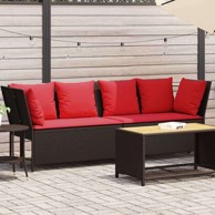 Vrtna sofa s jastucima, poliratan, crna i krem bijela, peterosjed + 2 x kut + stol 288 x 181 x 87,5 cm