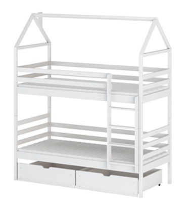 Drveni dječji krevet na kat Alex s ladicom, 190 x 90 cm, bijeli