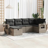 6-dijelni set vrtnih sofa od poliratana s jastucima sivi