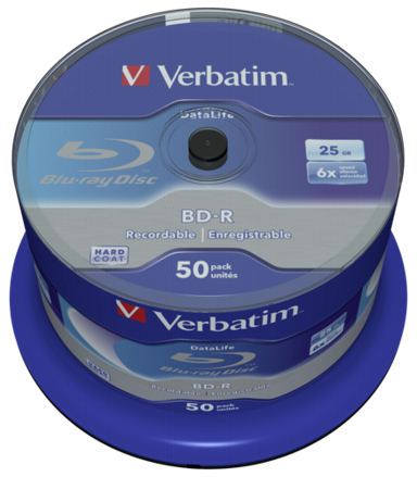 VERBATIM 1x50 BD-R Blu-Ray 25 GB 6x Speed Datalife No-ID Cakebox
