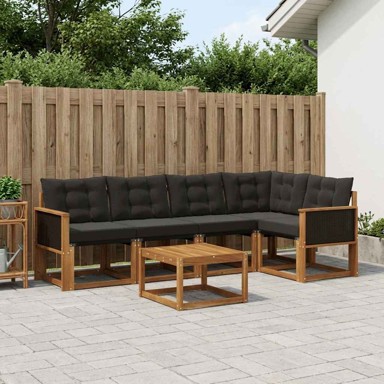 Set vanjskih sofa, 6-dijelni, s jastucima, prirodni i crni