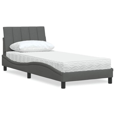 Krevet s madracem tamnosivi 90 x 190 cm od tkanine
