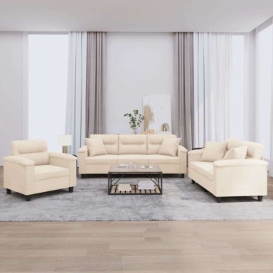 Set sofa 3-dijelni s jastucima, mikrovlakna, bež 