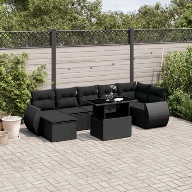 8-dijelni set vrtnih sofa od poliratana s jastucima crni
