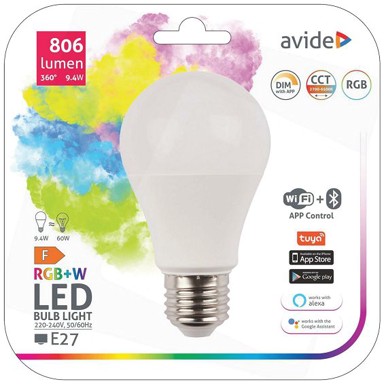 AVIDE Pametna žarulja Smart LED Globe A60 9.4W WiFi 30699, LED 9.4W, E27, RGB+W, WiFi, Bluetooth