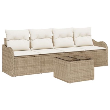 Vrtni sofa set od 5 dijelova s jastucima, poli-ratan, bež