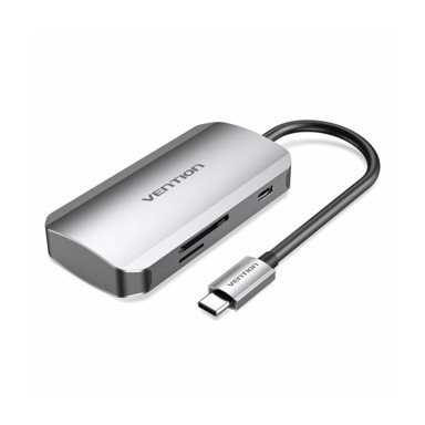 VENTION USB-C to USB3.0x+B1:B923 SD TF PD Hub 0.15m, sivi