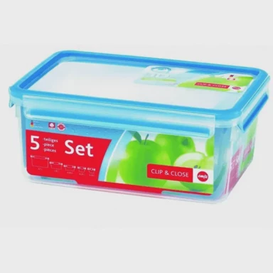 EMSA Set spremnika CLIP & CLOSE, 5 komada (0.15 / 0.2 / 0.55 / 1.0 / 3.7 L), prozirno/plavo, hermetički zatvoreno, BPA free