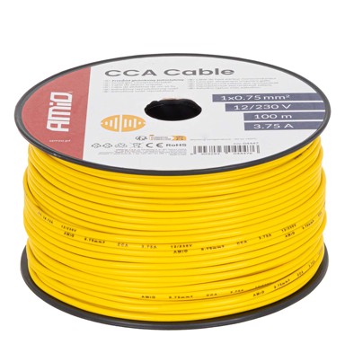AMIO Jednožilni CCA kabel, 1x0,75 mm², 100 m, 3,75 A, 12/230 V, model 04447