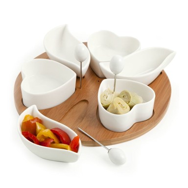 BRANDANI Set od 6 zdjelica za posluživanje s pladnjem od bambusa i čačkalicama Hors