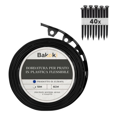 Fleksibilni rub travnjaka (10 m 40 sidara za zemlju visina 6 cm) plastika, otporna na vremenske uvjete, rub za cvjetne gredice - rub za košnju, crna