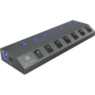 ICY BOX USB hub IB-HUB1701-C3, USB-B, 7x USB-A 3.0, sivi