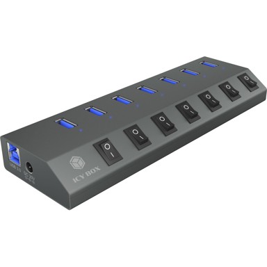 ICY BOX USB hub IB-HUB1701-C3, USB-B, 7x USB-A 3.0, sivi