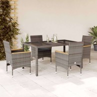 5-dijelni vrtni blagovaonski set s jastucima, poli-ratan i staklo, 150 x 90 x 75 cm, sivi