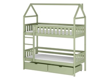 Drveni dječji krevet na kat Gaja s ladicom, 180 x 80 cm, olive