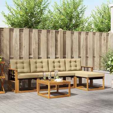 Set vanjskih sofa, 6 kom, s jastucima, prirodna i bež