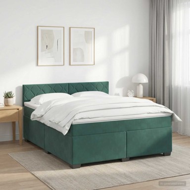 Boxspring krevet s madracem 140 x 200 cm od baršuna, tamnozeleni