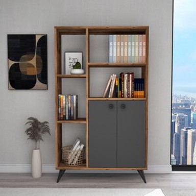 Polica za knjige, Meldan - Light Walnut, Anthracite