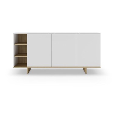 MARCKERIC Bijela niska komoda u dekoru hrasta, 170x80 cm Cequoia