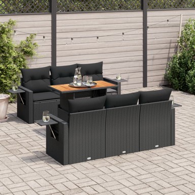 7-dijelni set vrtnih sofa od poliratana s jastucima crni