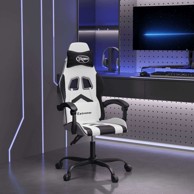 Okretna gaming stolica, umjetna koža, bez naslona za noge, bijelo/crna