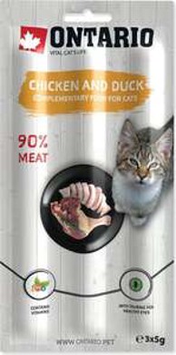 ONTARIO Poslastica za mačke 3×5 g, piletina i pačetina