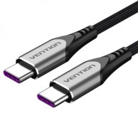 VENTION USB 2.0 kabel, USB-C na USB-C, 5A, 1 m, sivi, PD100W, 480 Mbps, aluminijska legura