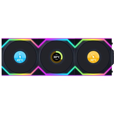 LIAN LI Računalni ventilator UNI FAN SL Wireless LCD, ARGB, PWM, 3 komada s upravljačem - 120 mm, crni