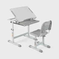 Dječji stol s podesivom visinom, nagibnom pločom i ladicom sa stolom, siva