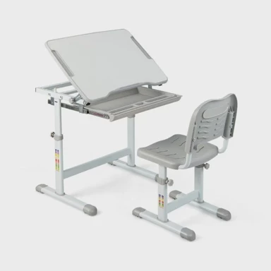 Dječji stol s podesivom visinom, nagibnom pločom i ladicom sa stolom, siva