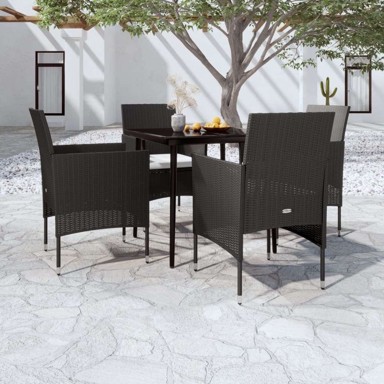 Vrtna garnitura, 5-dijelni set s jastucima, dužina stola 80 cm, crna