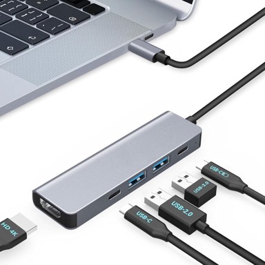 MOMAN Usb-c hub 5-u-1, 4K@30Hz HDMI, 100W PD, 5Gbps USB 3.0