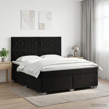Boxspring krevet s madracem 160 x 200 cm baršun dizajn s rombovima, crni