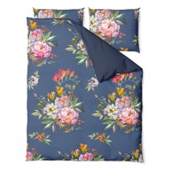 BONAMI SELECTION Posteljina Floret 200x200 cm za bračni krevet od pamučnog satena tamnoplava