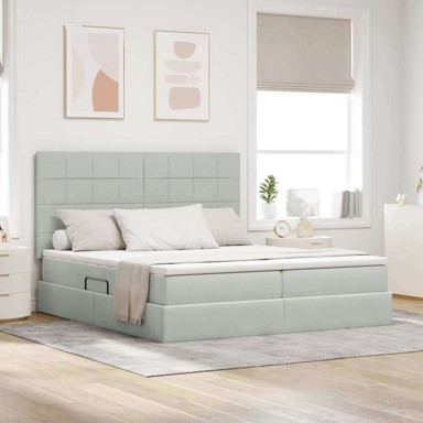 Krevet s prostorom za pohranu 200x200 cm baršun, blok s kvadratićima, svijetlo siva