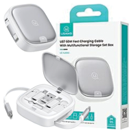 USAMS Uvlačivi kabel 3-u-1, Micro USB, USB-C i Lightning, 60 W, srebrni