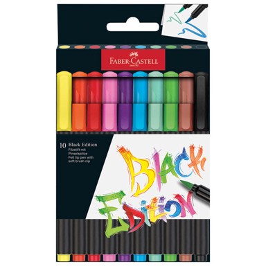 FABER-CASTELL Flomaster 116451, Brushpen Black Edition, 10 boja, blister pakiranje