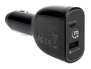 MANHATTAN Auto punjač 78W, USB-C PD 60W, USB QC 3-0, crni
